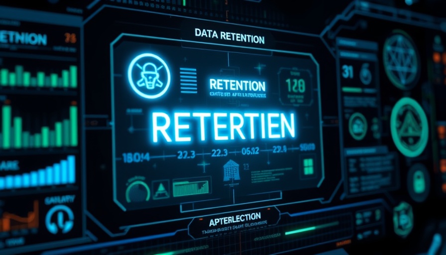 Futuristic interface showing AI-automated data retention and deletion, holographic charts.