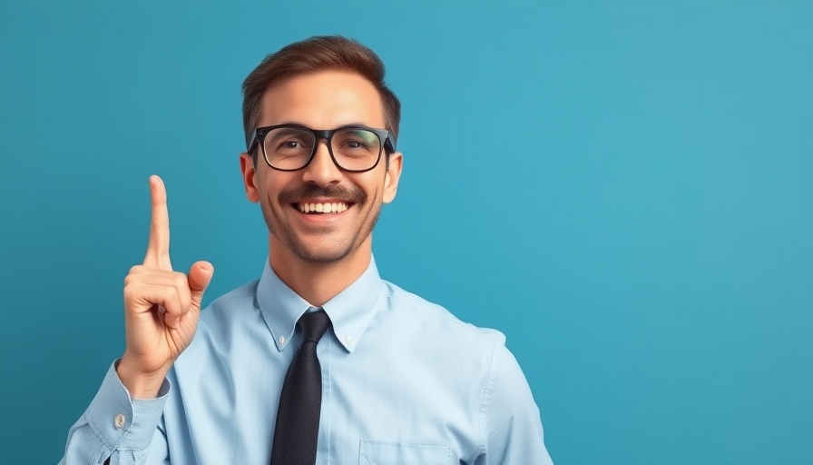 Cheerful man pointing upward for Yelp Consumer Alerts for Smarter Choices.