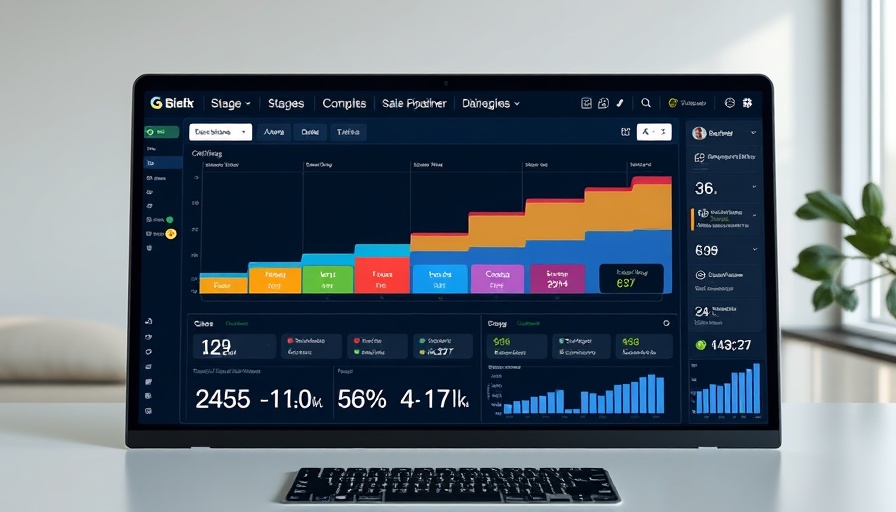 AI-Powered CRM interface with sales data and colorful stages.