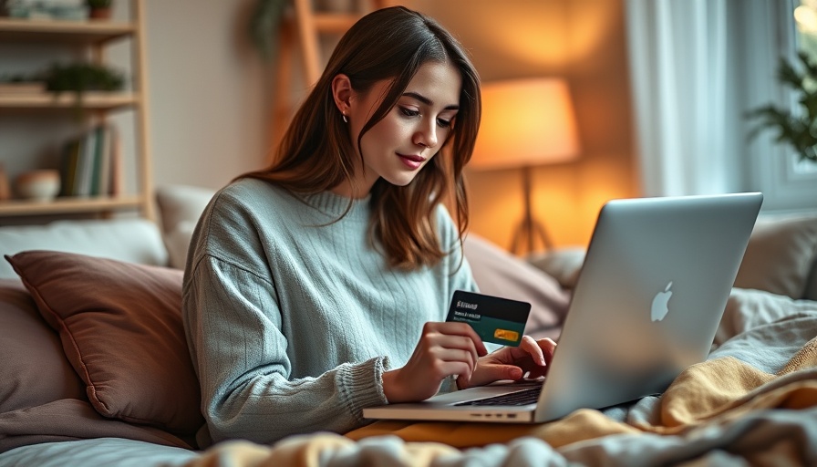 Young woman shops online on laptop for Amazon registry growth.