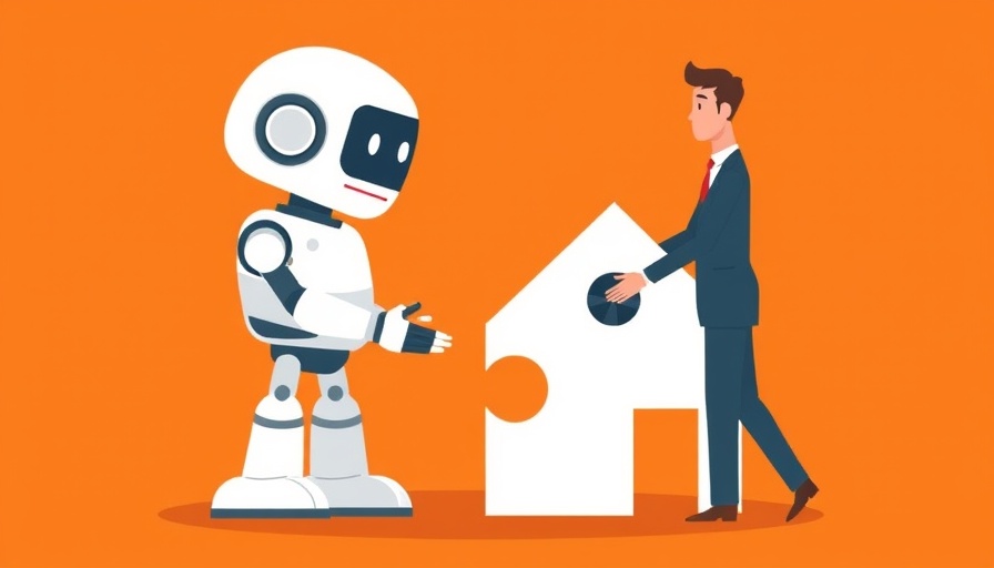 Robot and agent connecting house puzzle, representing AI in real estate.