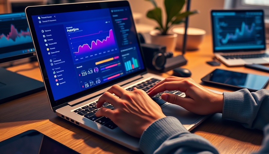 Shopify Live View dashboard on laptop with hands typing.