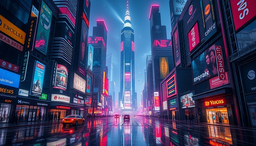 Photorealistic AI film of a futuristic cityscape at night.