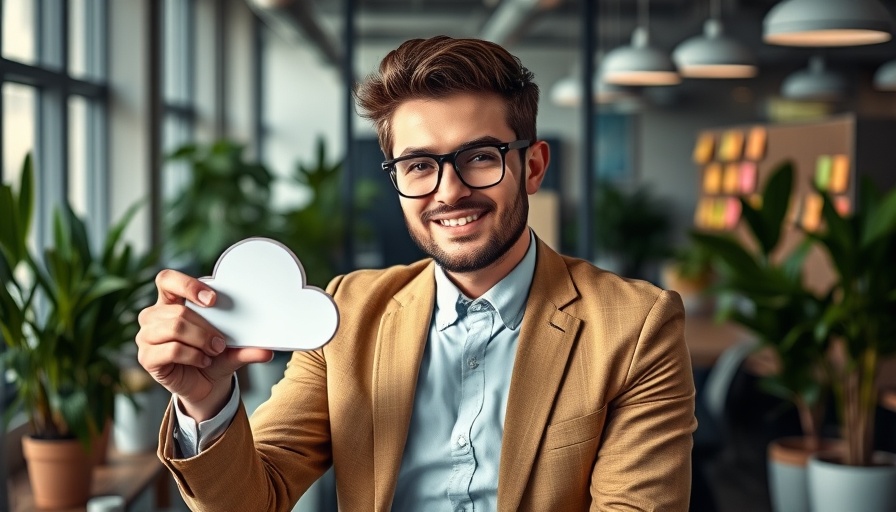 Advantages of cloud retail concept with office worker and cloud symbol.