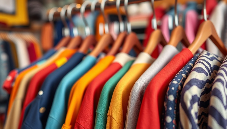 Colorful clothes on hangers in a second-hand shop.