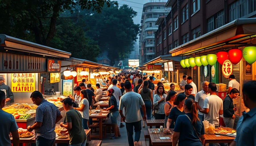 Role of public markets in communities: vibrant evening market scene.