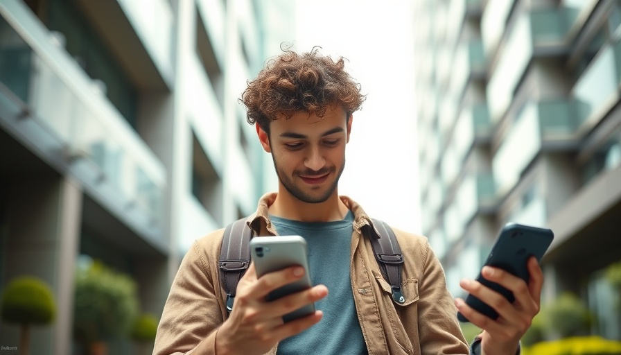 Young man using smartphone highlighting the importance of Google Maps.
