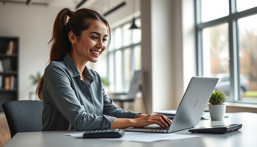 Young woman starting an IT consulting business, working on laptop.