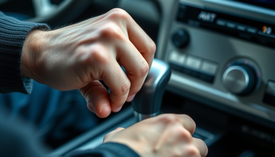 Juno Driver performance and safety: hand on car gear shift.