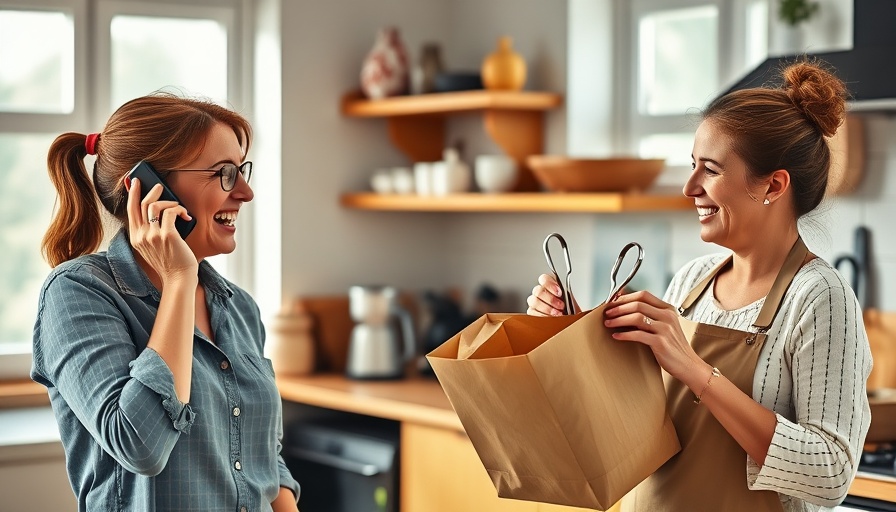 Two women discussing bakery success in a bright kitchen.