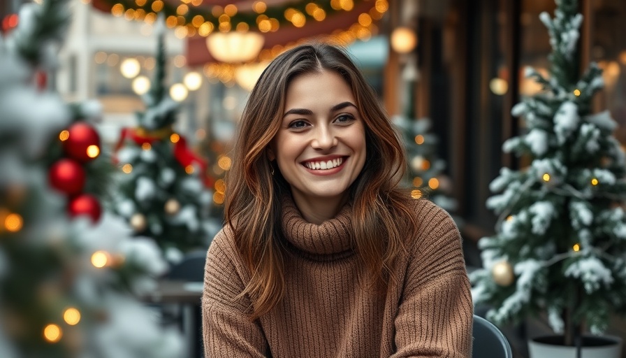 Create Your Own Holiday: Smiling woman enjoying festive outdoor setting.