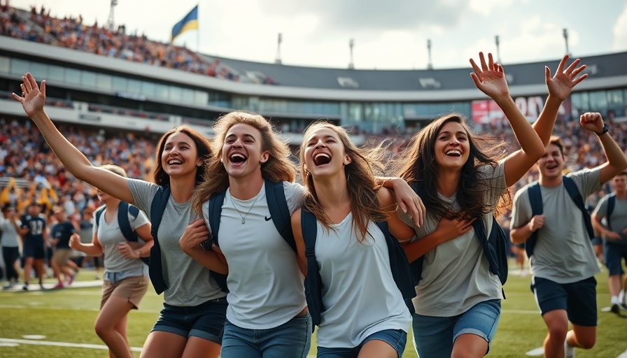 College athletes celebrating victory on the field, landmark settlement in college sports.