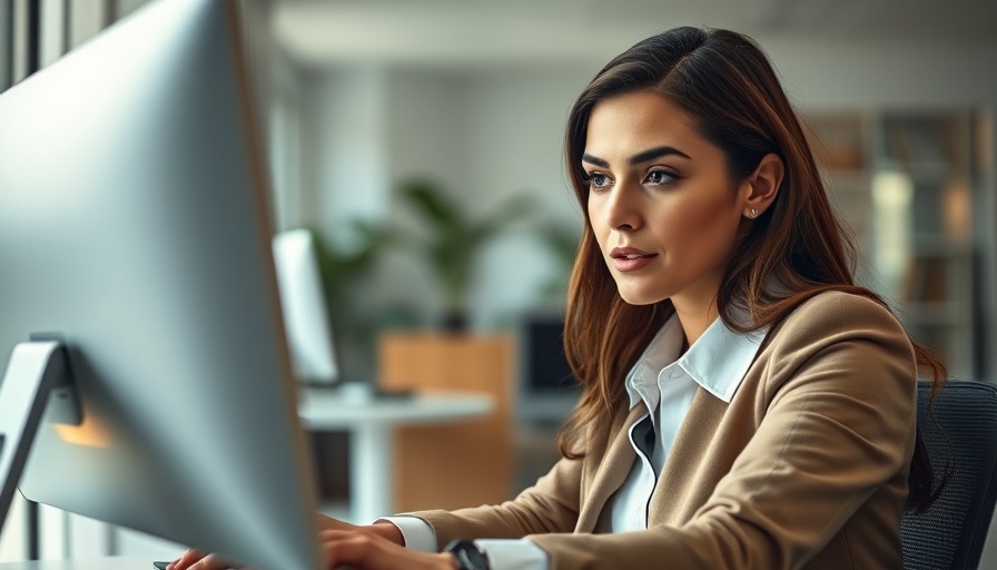 Professional woman in office representing click and mortar retail model.