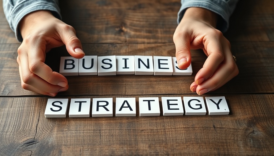 Close-up of hands arranging business strategy cards on wood