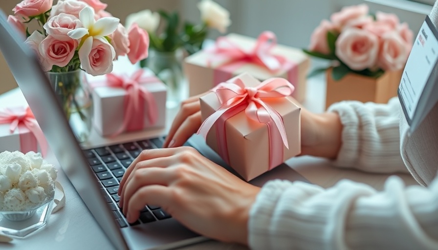 Maximize Holiday Ecommerce Sales with online shopping scene; gifts, flowers, credit card.