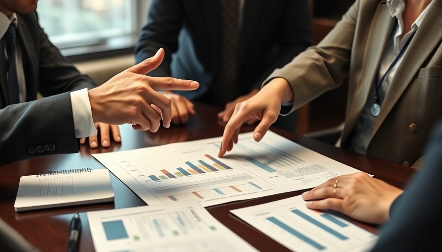 Business team analyzing charts during meeting to discuss strategies to increase foot traffic.