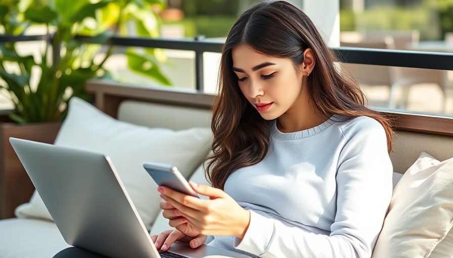 Young woman negotiating a business deal on smartphone with laptop.