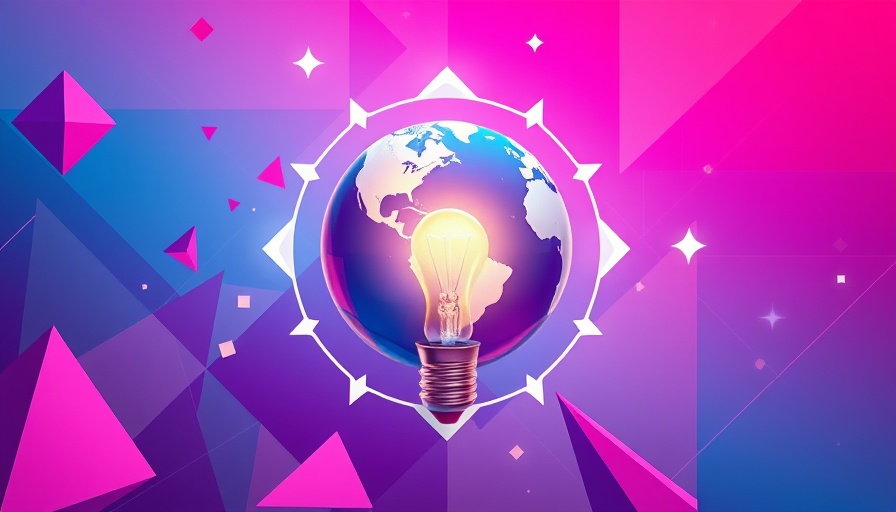 Vibrant geometric design with globe and light bulb, marketing design strategies.