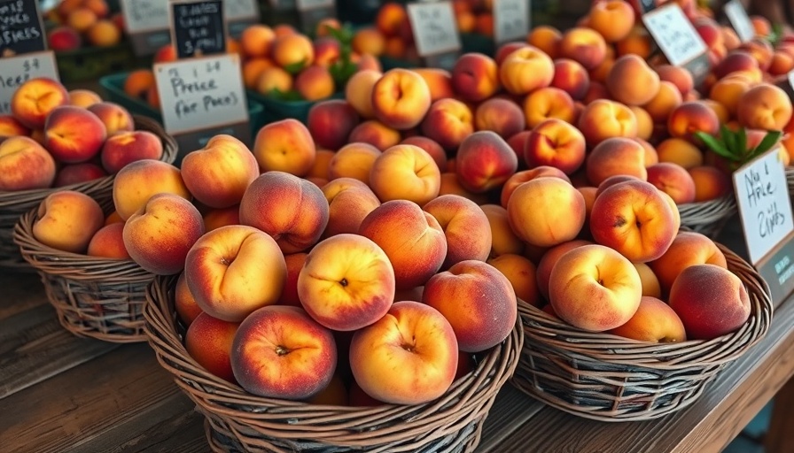 Fresh peaches in baskets at farmers market for maximum profit.