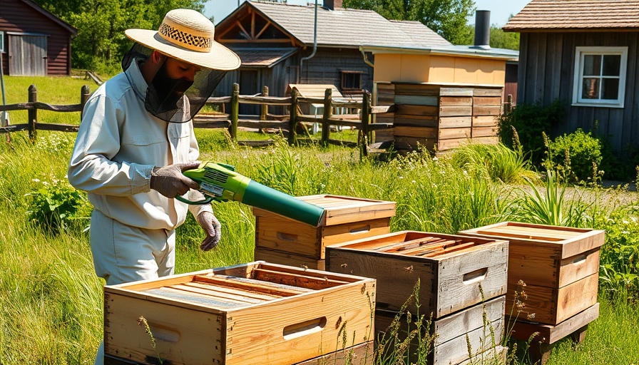 Beekeepers working at an apiary, showing family business statistics.
