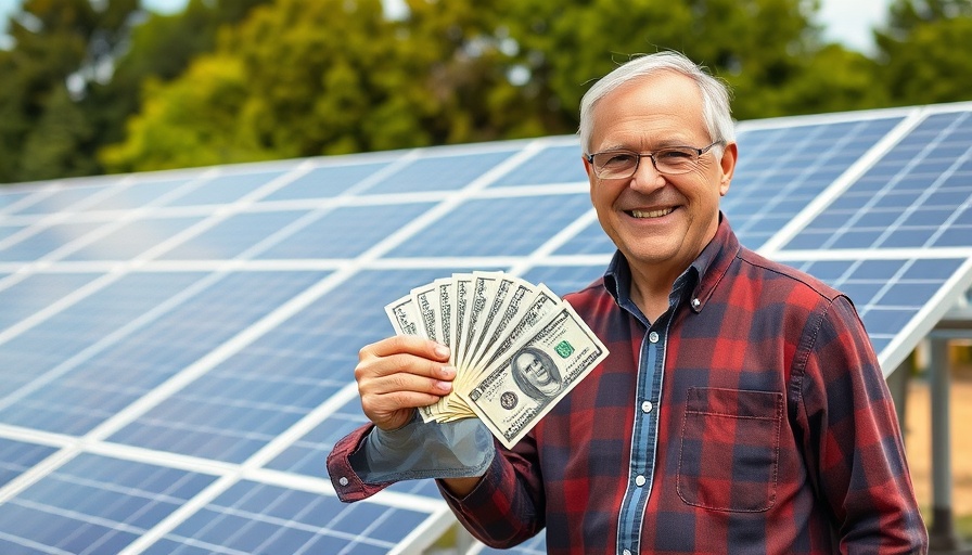 Man in front of solar panels holding cash, alternative lending solutions.