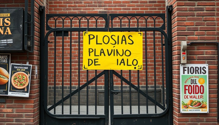 Protest sign on urban gate in community development area.