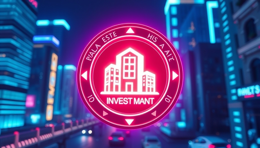 Futuristic token glowing in digital cityscape for tokenized real estate investment platform.
