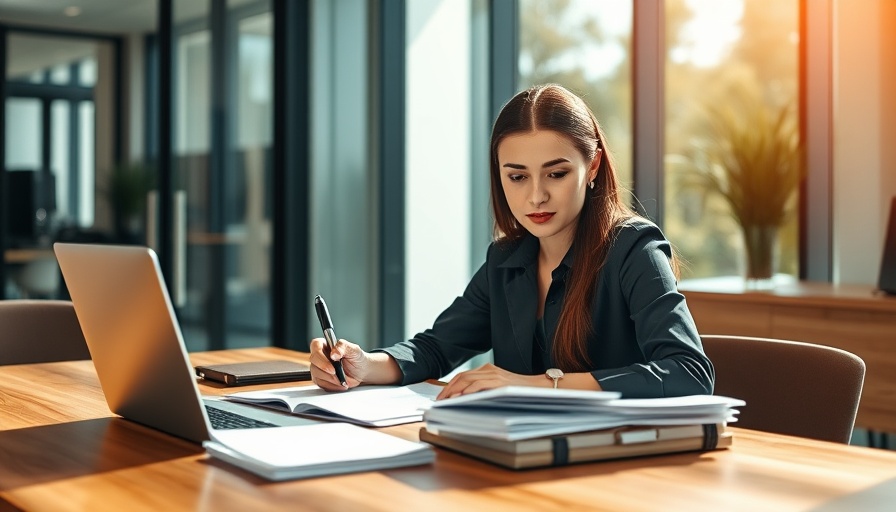 Young professional woman starting a bookkeeping business in modern office.