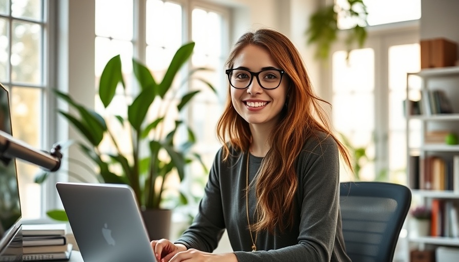 Smiling woman in a stylish home office for spare room business strategy.