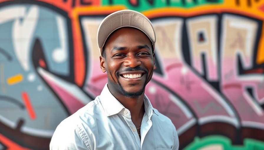 Support Black Business Growth in Philadelphia: Man by colorful mural.