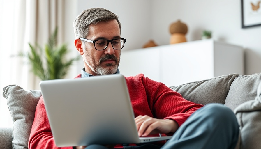 Middle-aged man working on email management strategies at home.