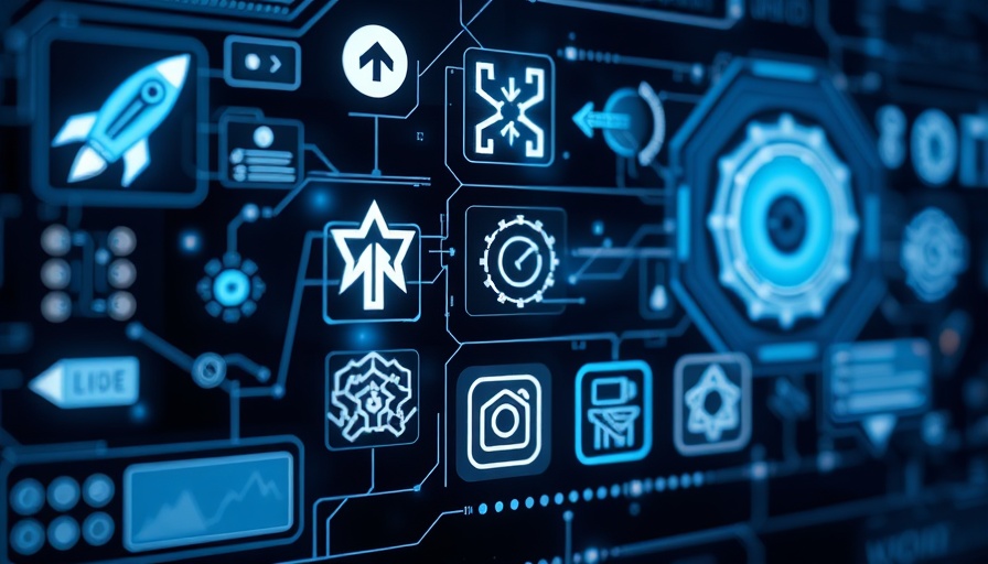 Futuristic AI-native digital media interface with glowing icons.