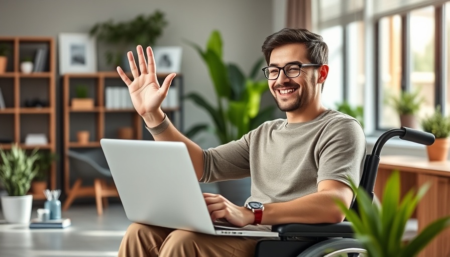Young man using virtual assistant services on laptop in home office.