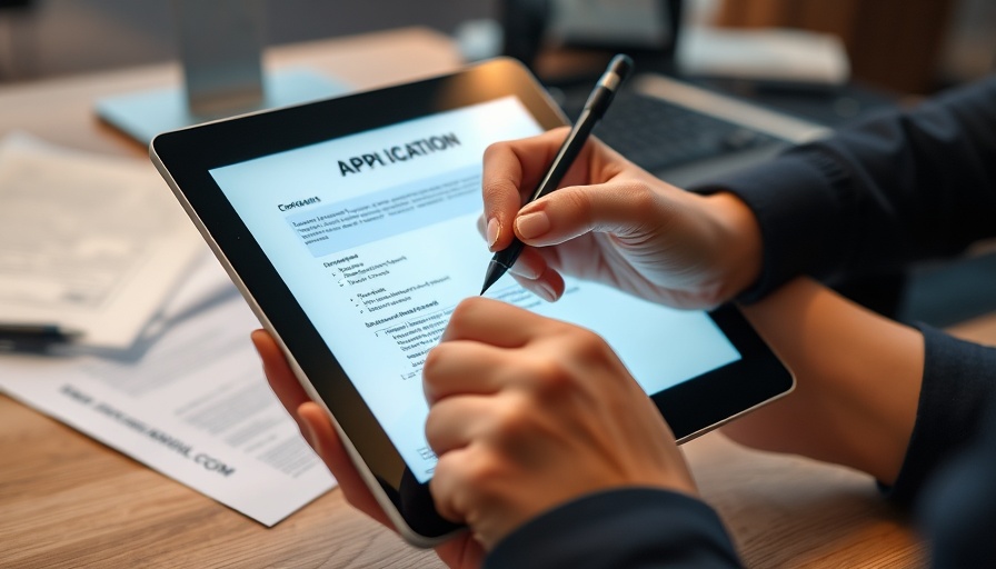 Digital application form on tablet for H-2B visa work opportunities.