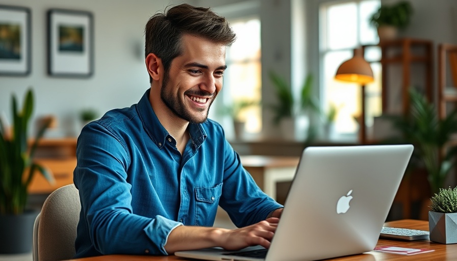 Smiling man engaging with laptop in home office, what is a virtual assistant