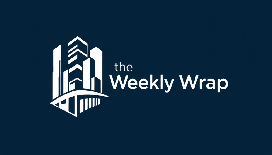 Modern design logo for 'The Weekly Wrap' with buildings on dark blue.