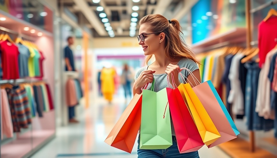 Vibrant retail shopping experience with colorful bags.