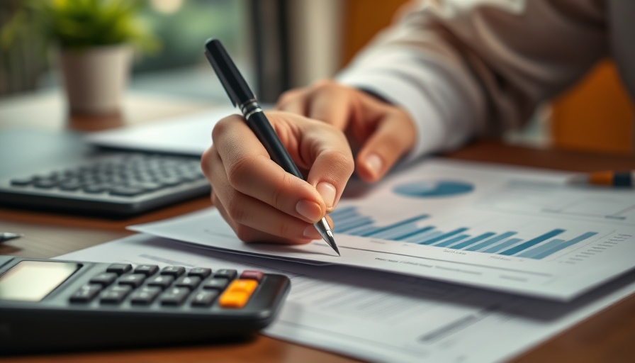 Calculating breakeven: person analyzing financial charts with a pen and calculator.