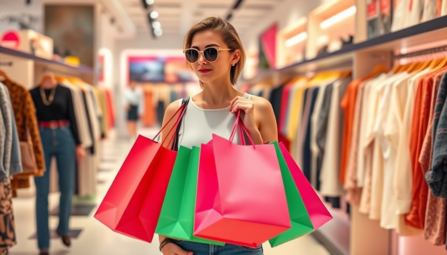 Shopper with colorful bags showcasing strategies for physical store success.