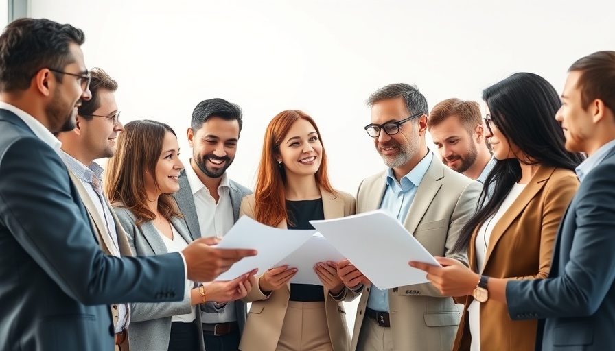Professionals discussing documents in a bright office.