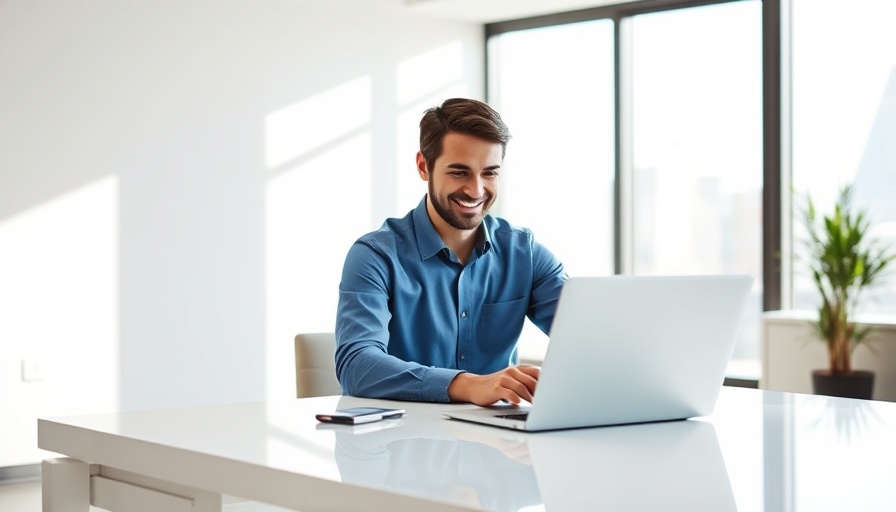 Man working on laptop in office discovering legitimate remote opportunities online.