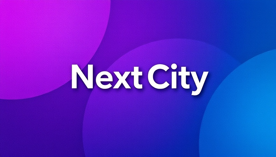 Colorful abstract podcast banner with Next City logo.