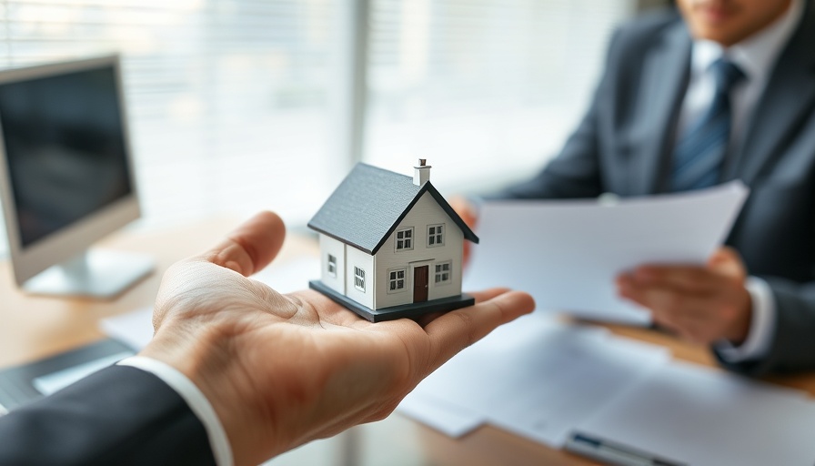 Contract insurance concept with hands holding house model and documents.