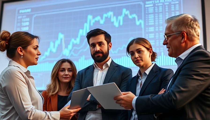 Professionals discussing financial data in business plan with charts.