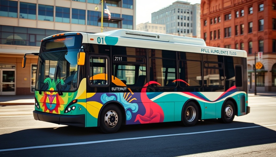 Colorful public bus in Albuquerque representing free transit, urban scene.