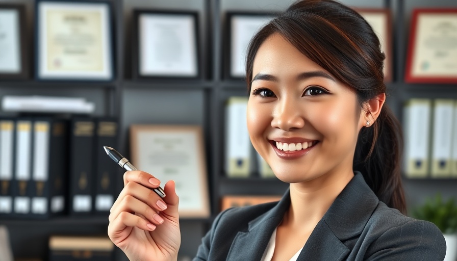 Smiling woman in office, concept for how to hire a personal assistant.