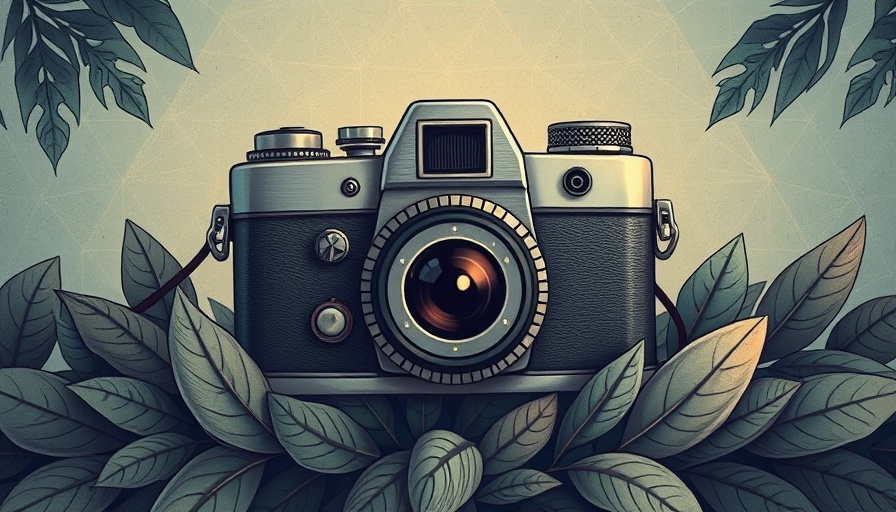 Whimsical vintage camera illustration with leaves, signifying digital marketing expansion.