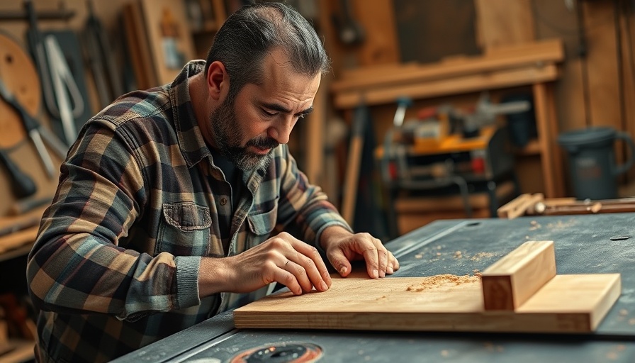 Carpenter measuring wood on table saw, starting a woodworking business.