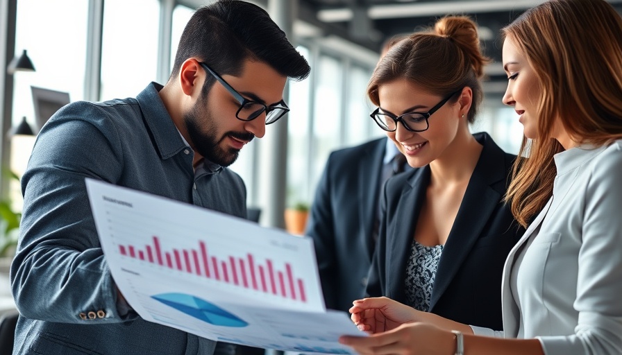 Business professionals examining LinkedIn statistics and analytics.