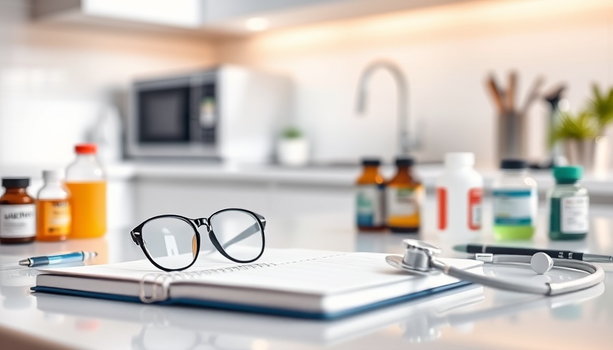 Modern kitchen countertop with glasses and home care items, bright setting.